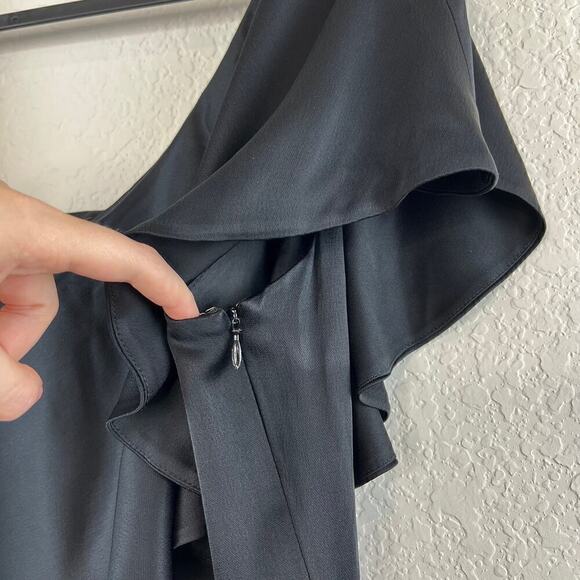 Jill Stuart Black Crepe Satin Ruffle Asymmetrical Neckline Jumpsuit Size 8 - Picture 5 of 12